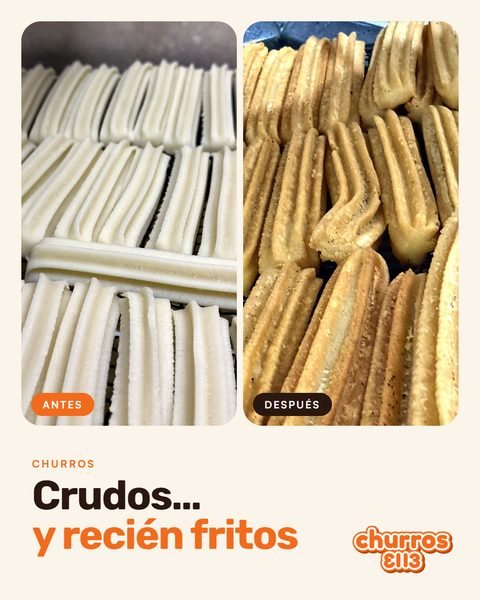 Carrusel del proceso: crudos y recién fritos · Churros El 13