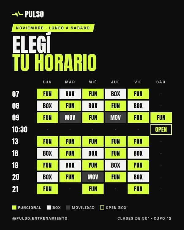 Elegí tu horario · Pulso