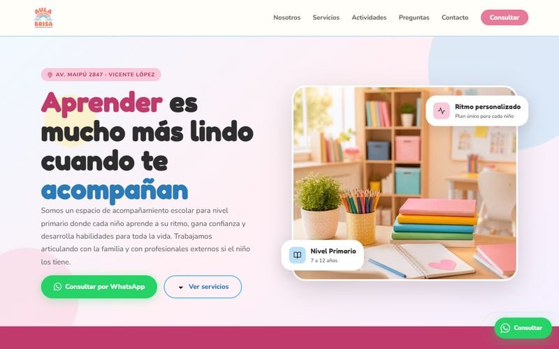 Sitio web de Crear Acompañamiento Escolar, hecho por DpEstudio