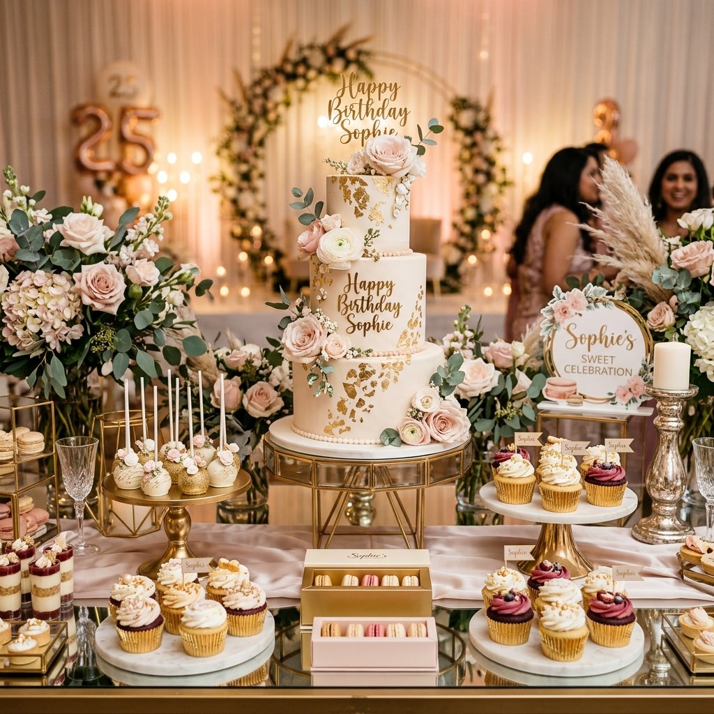 Mesa dulce y torta decorada