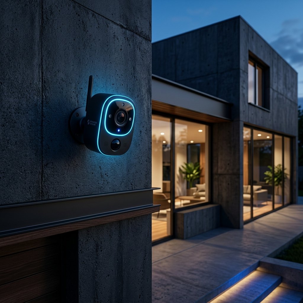 Cámara de Seguridad Premium instalada en fachada de hormigón