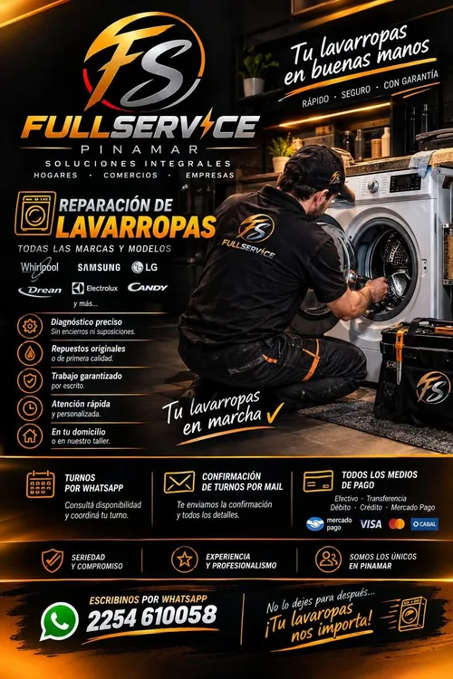 Flyer de Full Service Pinamar: reparación de lavarropas