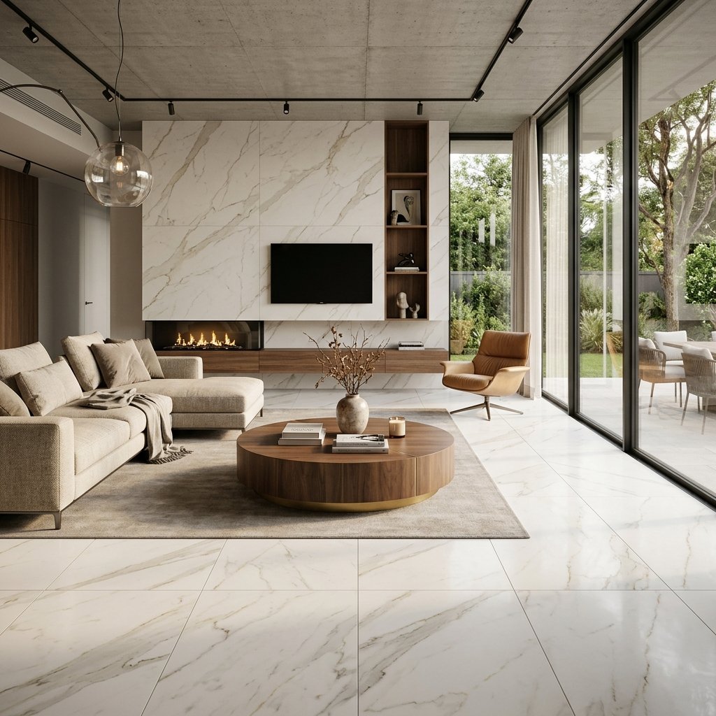 Piso de porcelanato rectificado en living