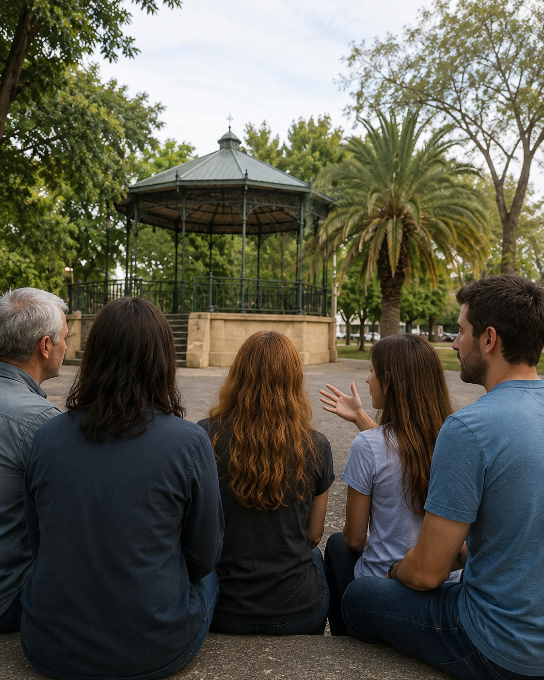 Grupo de vecinos conversando en un espacio público de Funes