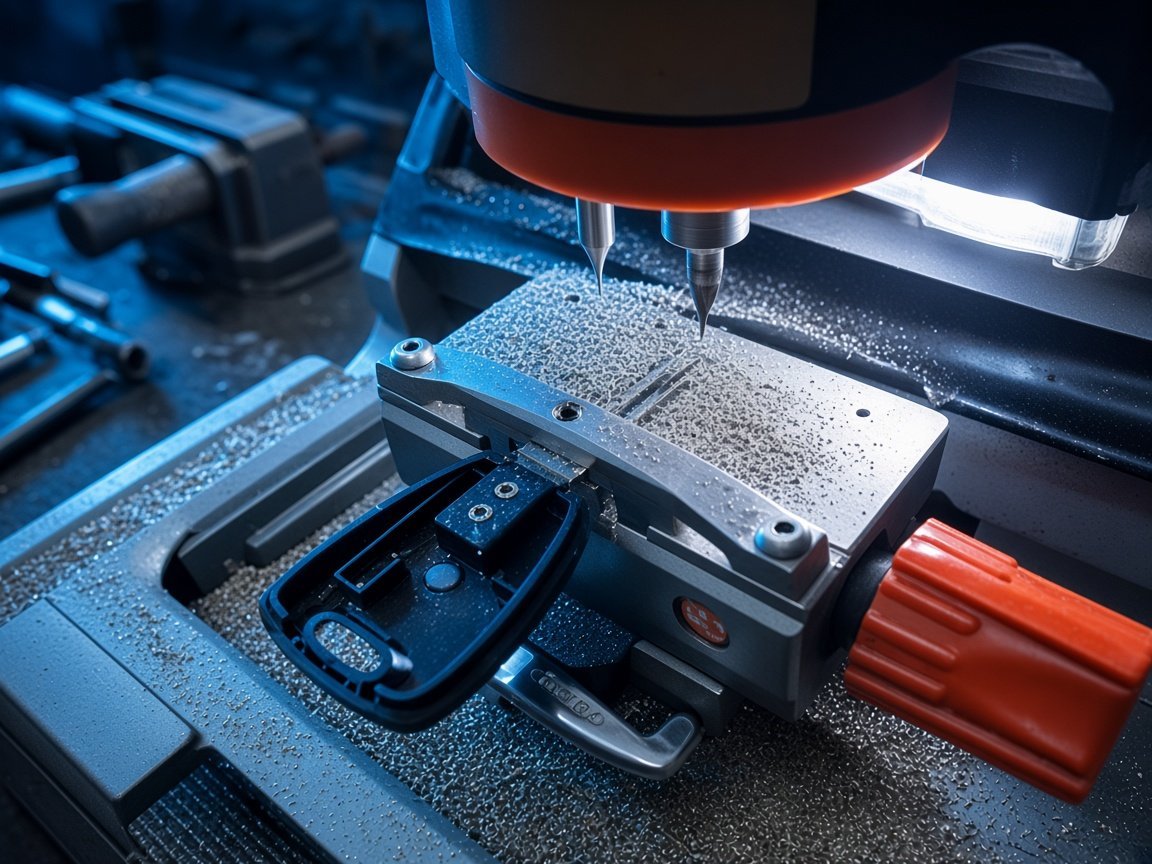 Máquina cortando una llave codificada